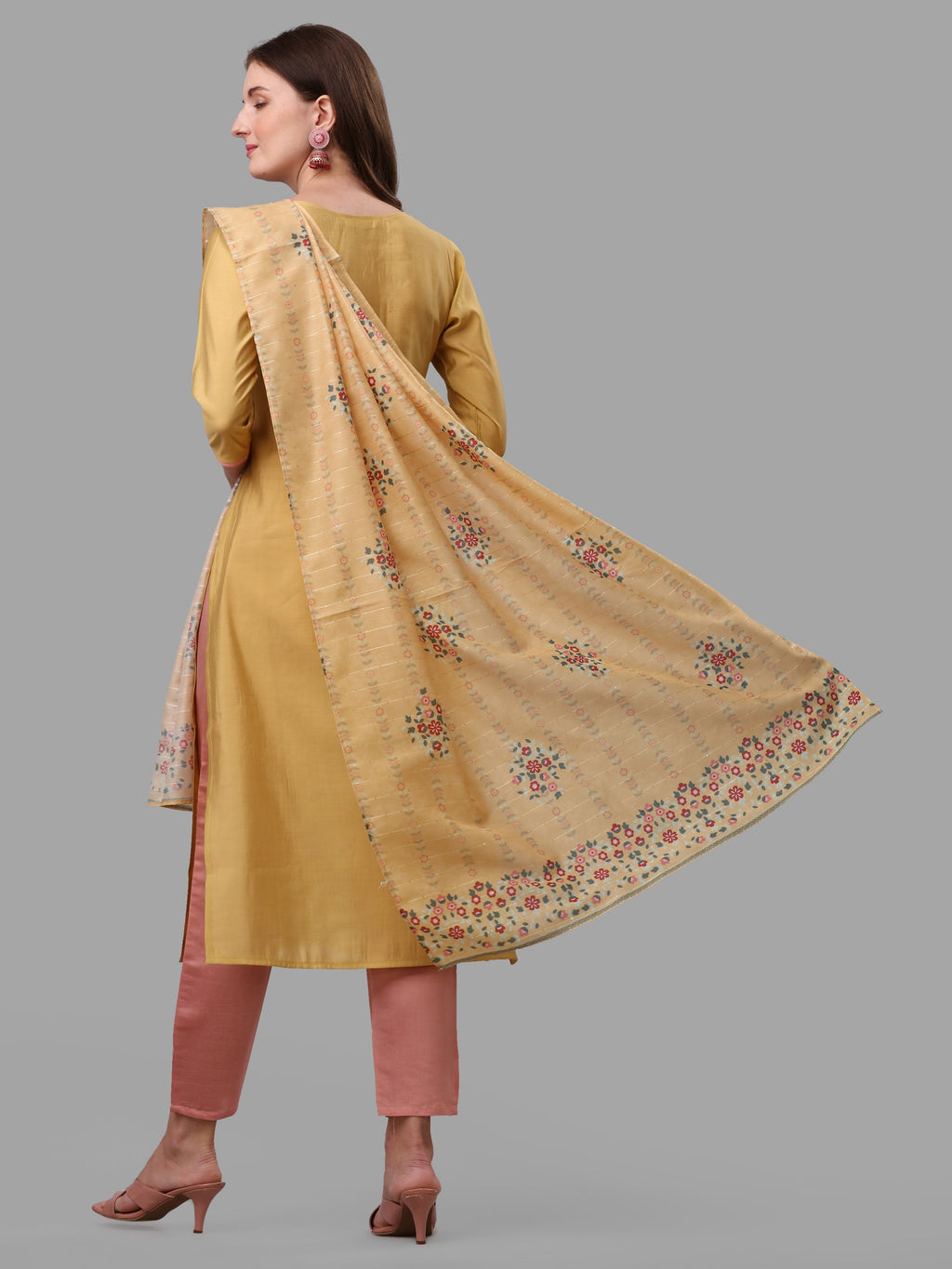 Yellow Embroidered Kurta Pant & Dupatta Set, Multicolor - Hiral Fashion | Grocsy