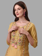 Yellow Embroidered Kurta Pant & Dupatta Set, Multicolor - Hiral Fashion | Grocsy