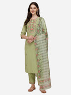 Embroidered Kurta With Pant & Dupatta Set, Multicolor - Hiral Fashion | Grocsy
