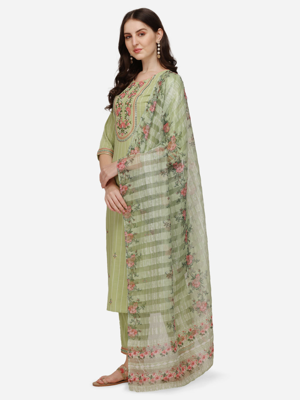Embroidered Kurta With Pant & Dupatta Set, Multicolor - Hiral Fashion | Grocsy