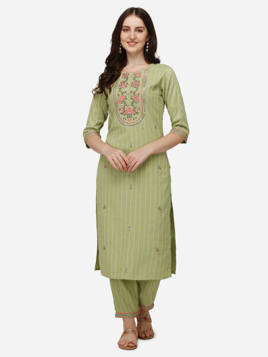 Embroidered Kurta With Pant & Dupatta Set, Multicolor - Hiral Fashion | Grocsy