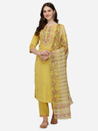 Embroidered Kurta With Pant & Dupatta Set, Multicolor - Hiral Fashion | Grocsy