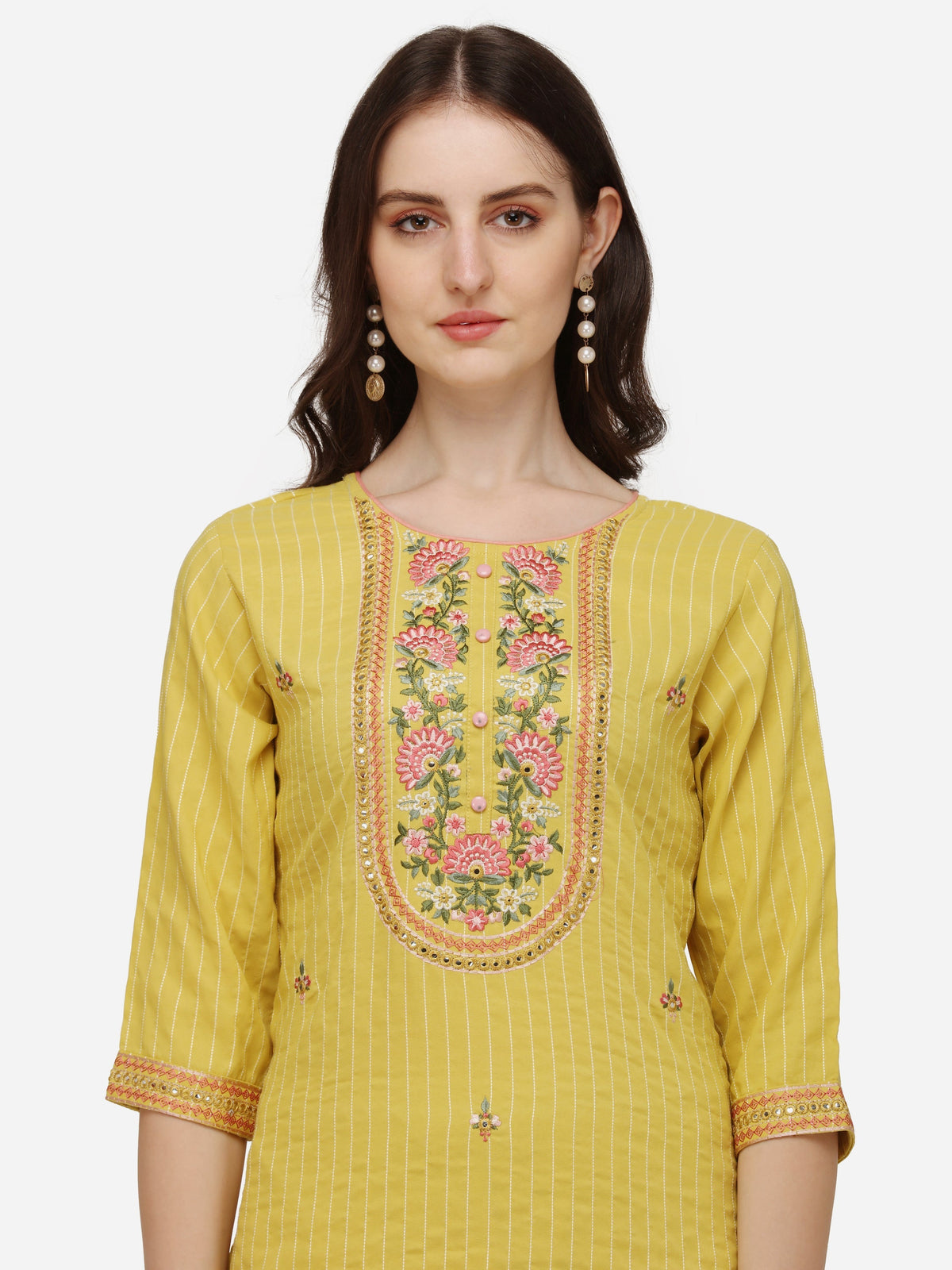 Embroidered Kurta With Pant & Dupatta Set, Multicolor - Hiral Fashion | Grocsy