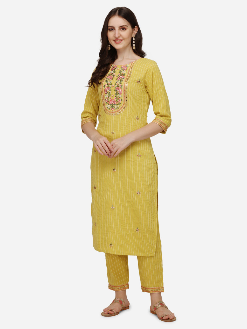 Embroidered Kurta With Pant & Dupatta Set, Multicolor - Hiral Fashion | Grocsy