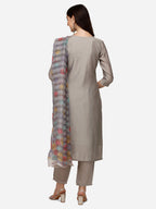 Hand Embroidered Kurta With Pant & Printed Dupatta Set, Multicolor - Hiral Fashion | Grocsy