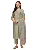 Hand Embroidered Kurta With Pant & Printed Dupatta, Multicolor - Hiral Fashion | Grocsy