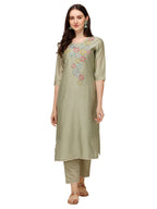 Hand Embroidered Kurta With Pant & Printed Dupatta, Multicolor - Hiral Fashion | Grocsy