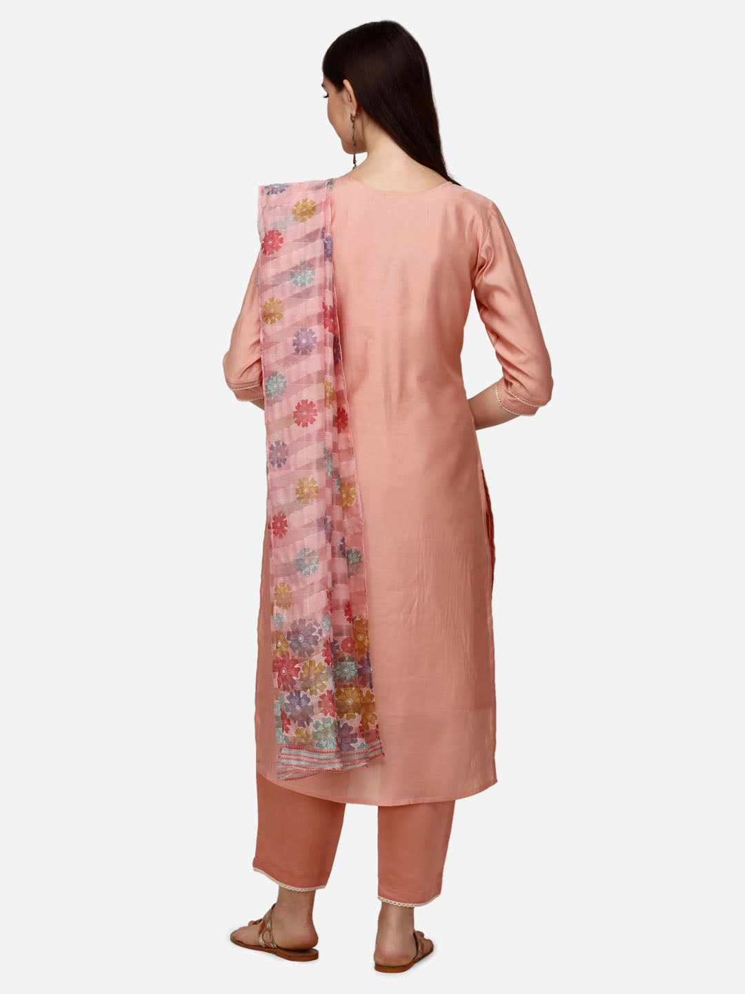 Hand Embroidered Kurta With Pant & Printed Dupatta Set, Multicolor - Hiral Fashion | Grocsy