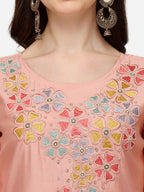 Hand Embroidered Kurta With Pant & Printed Dupatta Set, Multicolor - Hiral Fashion | Grocsy