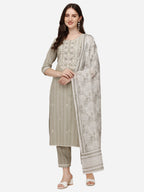 Floral Embroidered & Thread Work Kurta With Pant & Dupatta Set, Multicolor - Hiral Fashion | Grocsy