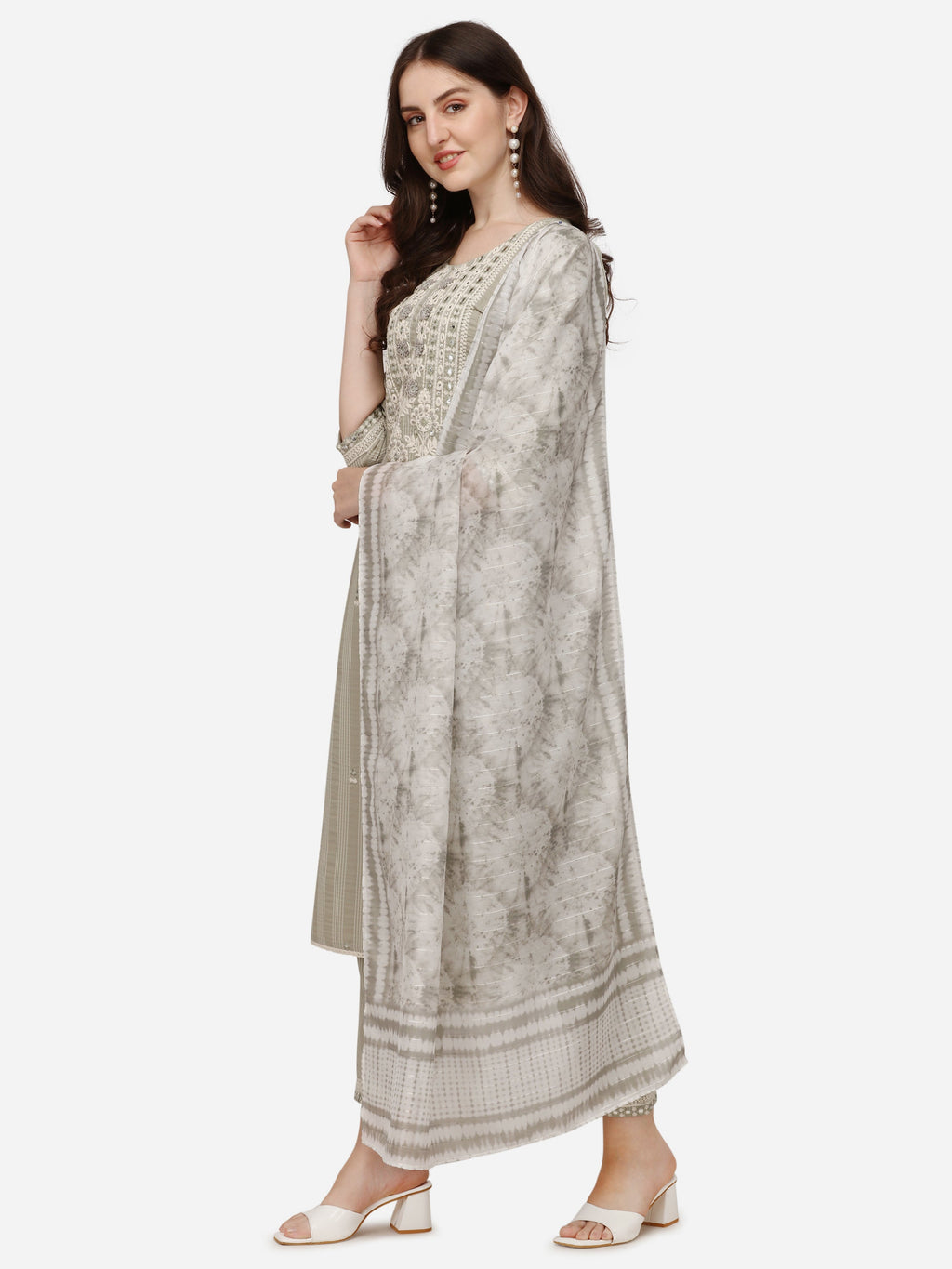 Floral Embroidered & Thread Work Kurta With Pant & Dupatta Set, Multicolor - Hiral Fashion | Grocsy