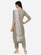 Floral Embroidered & Thread Work Kurta With Pant & Dupatta Set, Multicolor - Hiral Fashion | Grocsy