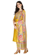 Embroidered Kurta With Pant & Printed Dupatta Set, Multicolor - Hiral Fashion | Grocsy