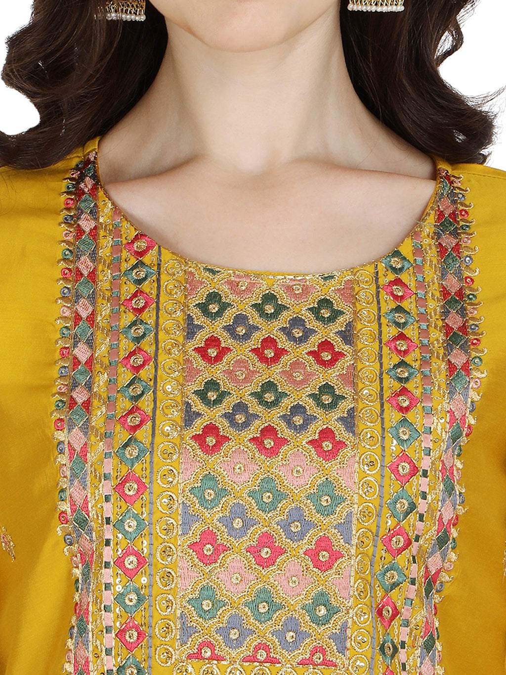 Embroidered Kurta With Pant & Printed Dupatta Set, Multicolor - Hiral Fashion | Grocsy