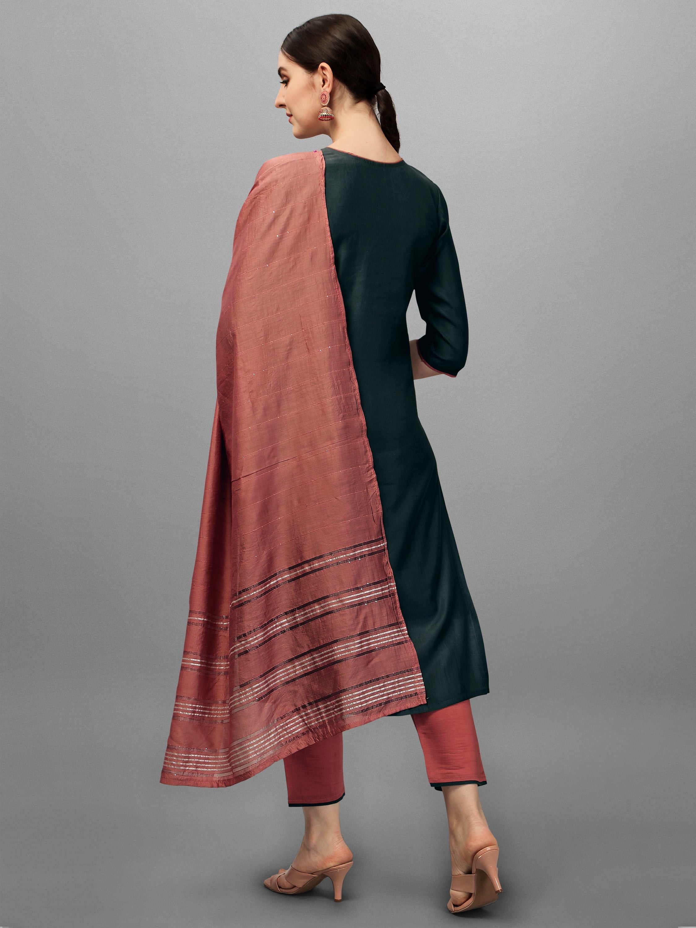 Embroidered Kurta With Pant & Dupatta Set, Multicolor - Hiral Fashion | Grocsy