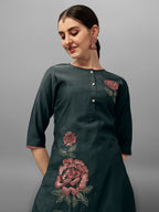 Embroidered Kurta With Pant & Dupatta Set, Multicolor - Hiral Fashion | Grocsy