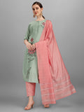 Embroidered Kurta With Pant & Dupatta Set, Multicolor - Hiral Fashion | Grocsy