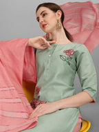 Embroidered Kurta With Pant & Dupatta Set, Multicolor - Hiral Fashion | Grocsy