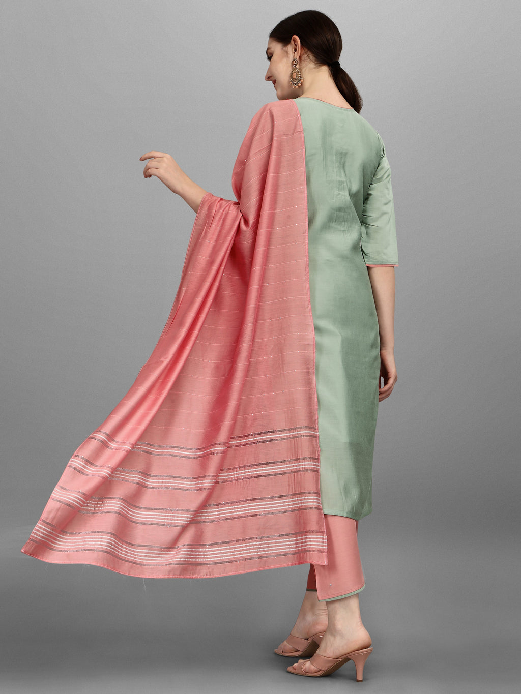 Embroidered Kurta With Pant & Dupatta Set, Multicolor - Hiral Fashion | Grocsy