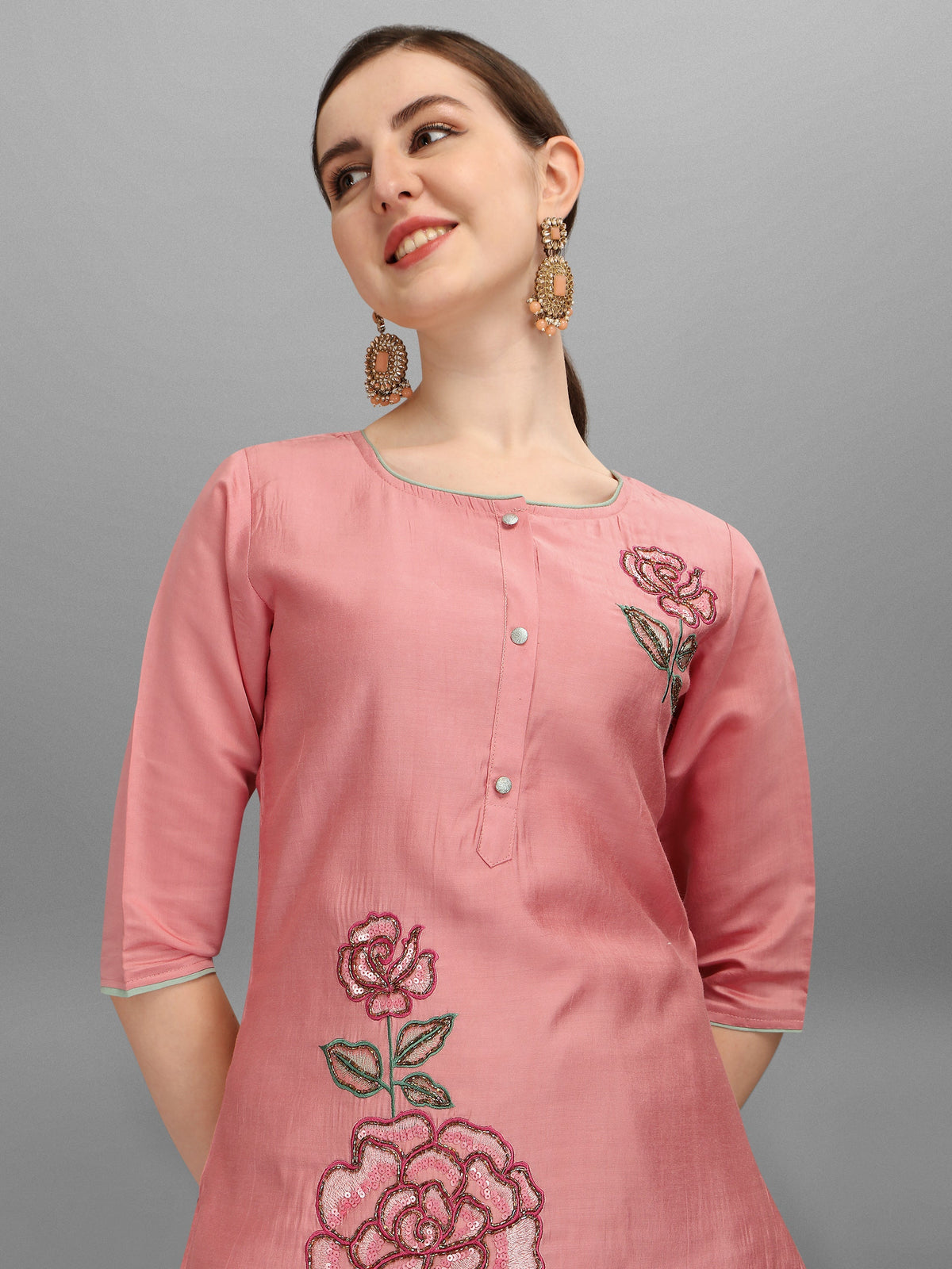 Embroidered Kurta With Pant & Dupatta Set, Multicolor - Hiral Fashion | Grocsy