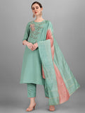 Embroidered Kurta With Pant & Dupatta Set, Multicolor - Hiral Fashion | Grocsy