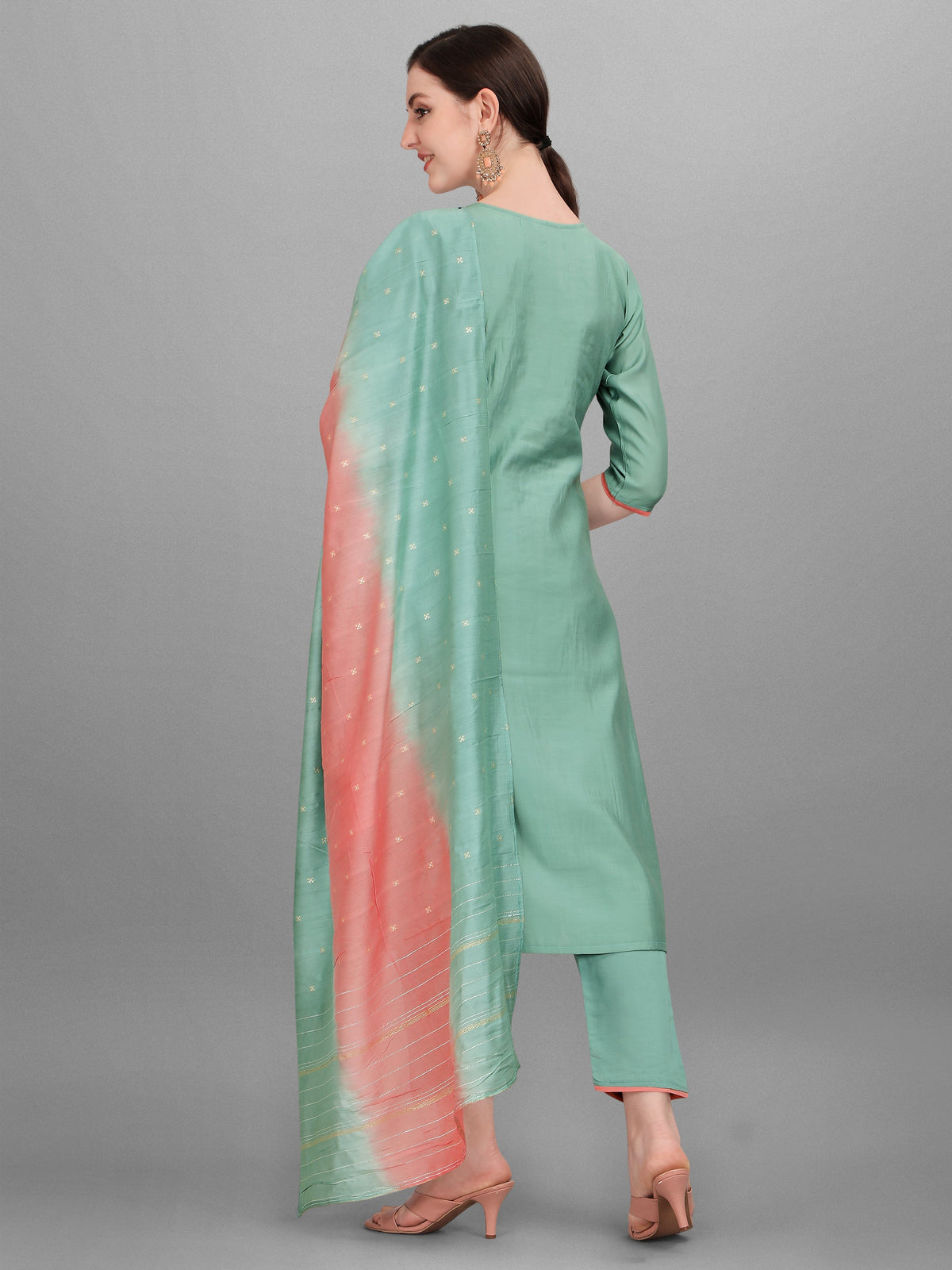 Embroidered Kurta With Pant & Dupatta Set, Multicolor - Hiral Fashion | Grocsy