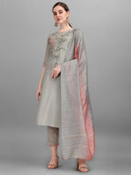 Floral Embroidered Kurta With Pant And Dupatta Set, Multicolor - Hiral Fashion | Grocsy