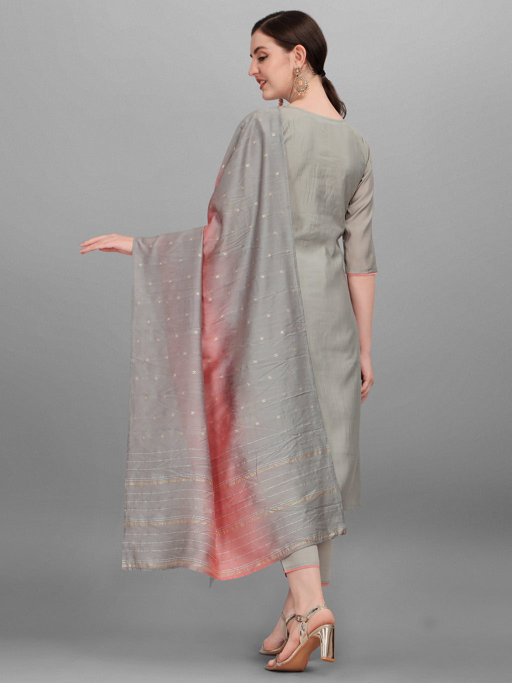 Floral Embroidered Kurta With Pant And Dupatta Set, Multicolor - Hiral Fashion | Grocsy