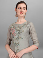 Floral Embroidered Kurta With Pant And Dupatta Set, Multicolor - Hiral Fashion | Grocsy