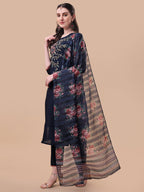 Hand Embroidered Kurta With Pant And Printed Dupatta Set, Multicolor - Hiral Fashion | Grocsy