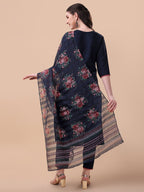 Hand Embroidered Kurta With Pant And Printed Dupatta Set, Multicolor - Hiral Fashion | Grocsy