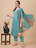 Embroidered Kurta With Pant And Dupatta Set, Multicolor - Hiral Fashion | Grocsy