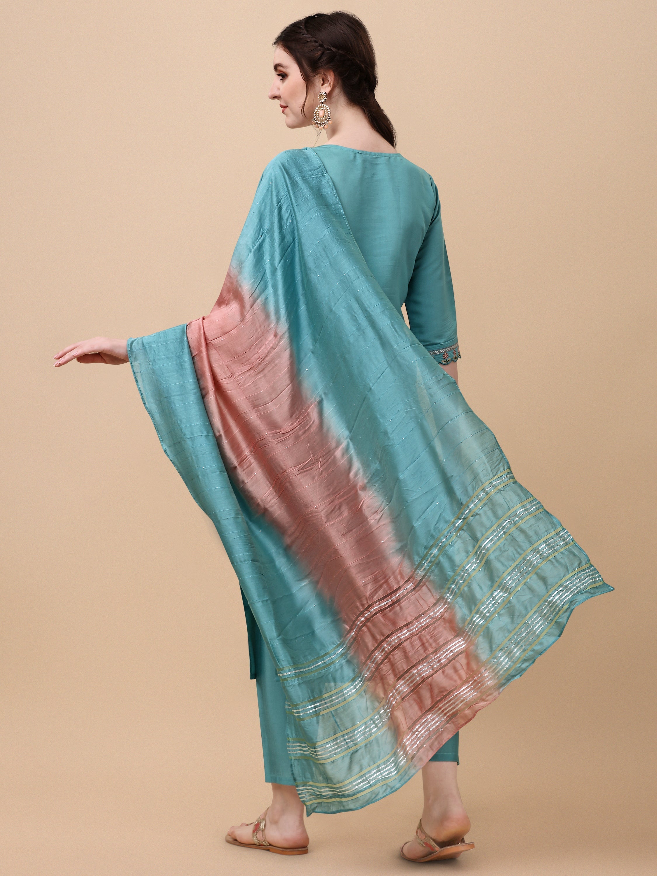 Embroidered Kurta With Pant And Dupatta Set, Multicolor - Hiral Fashion | Grocsy