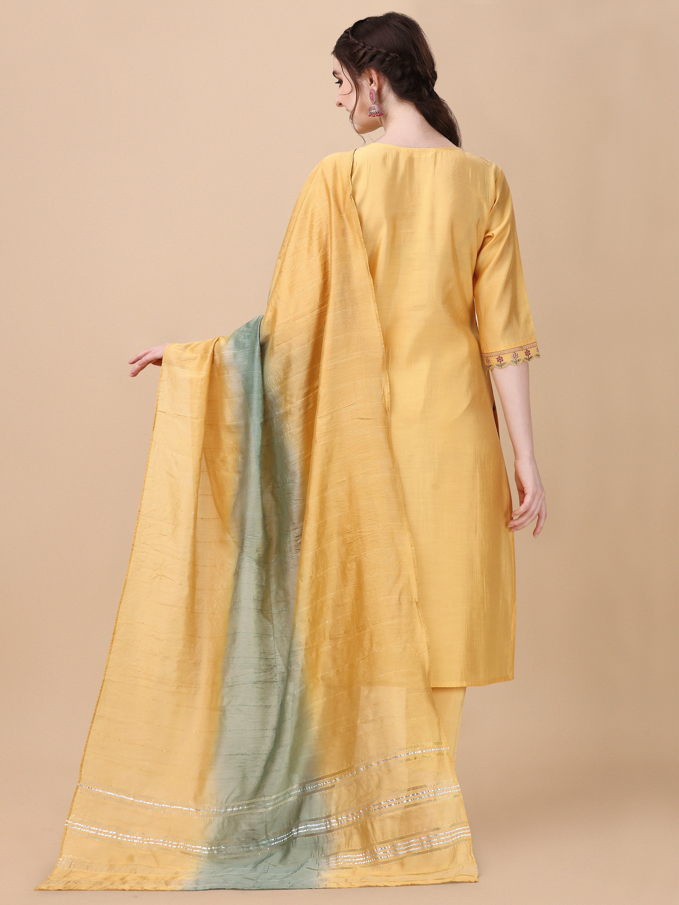 Embroidered Kurta With Pant And Dupatta Set, Multicolor - Hiral Fashion | Grocsy