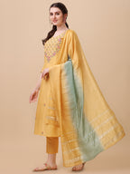 Embroidered Kurta With Pant And Dupatta Set, Multicolor - Hiral Fashion | Grocsy