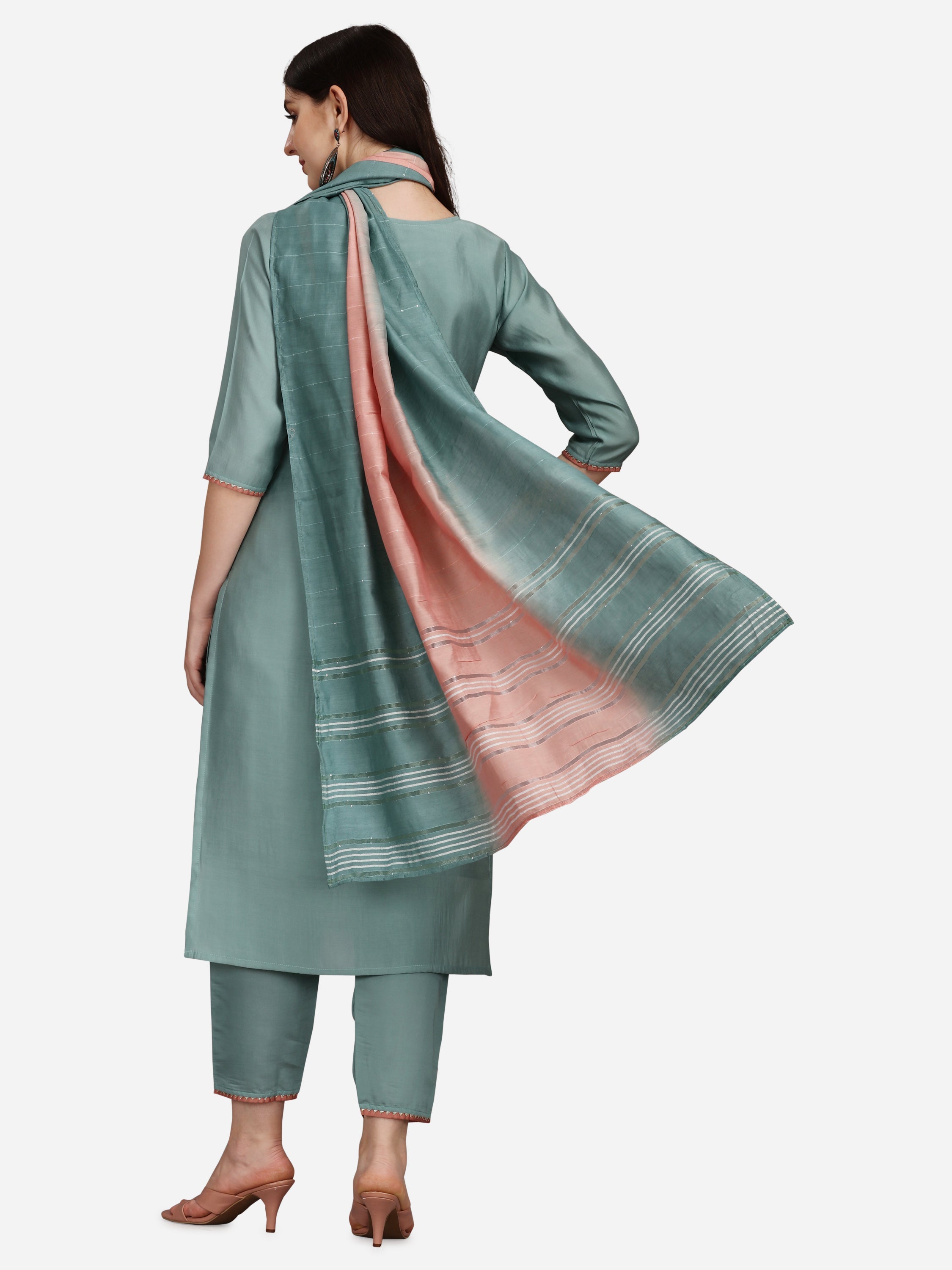 Embroidered Kurta With Pant & Dupatta Set, Multicolor - Hiral Fashion | Grocsy