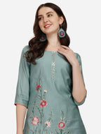 Embroidered Kurta With Pant & Dupatta Set, Multicolor - Hiral Fashion | Grocsy