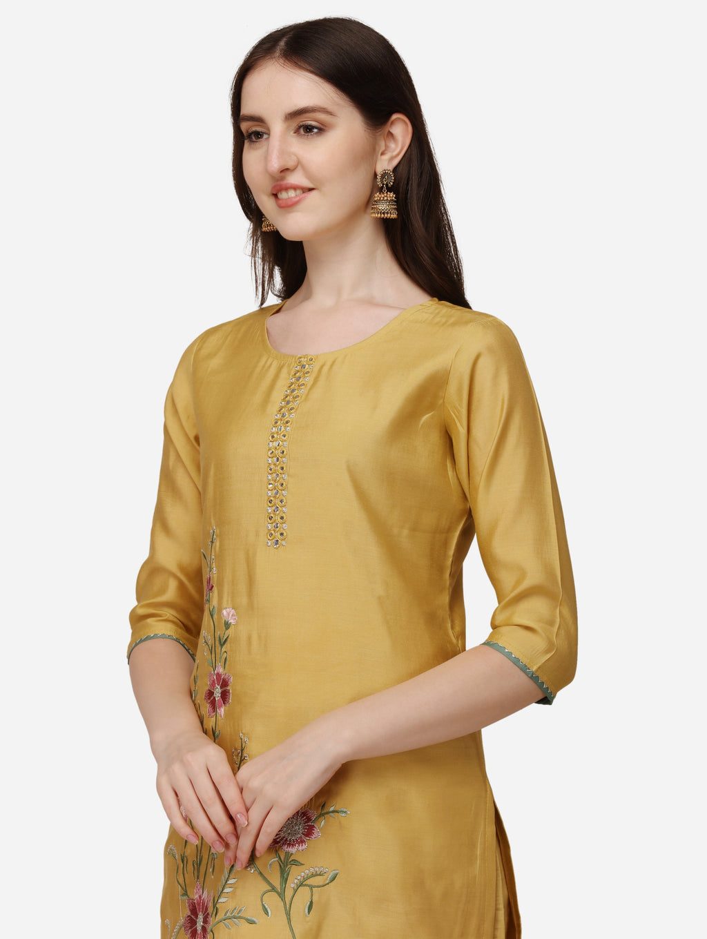 Embroidered Kurta With Pant & Dupatta Set, Multicolor - Hiral Fashion | Grocsy