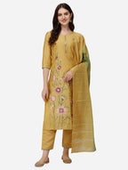 Embroidered Kurta With Pant & Dupatta Set, Multicolor - Hiral Fashion | Grocsy