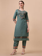 Embroidered Kurta With Pant And Printed Dupatta Set, Multicolor - Hiral Fashion | Grocsy