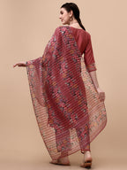 Embroidered Kurta With Pant & Printed Dupatta Set, Multicolor - Hiral Fashion | Grocsy