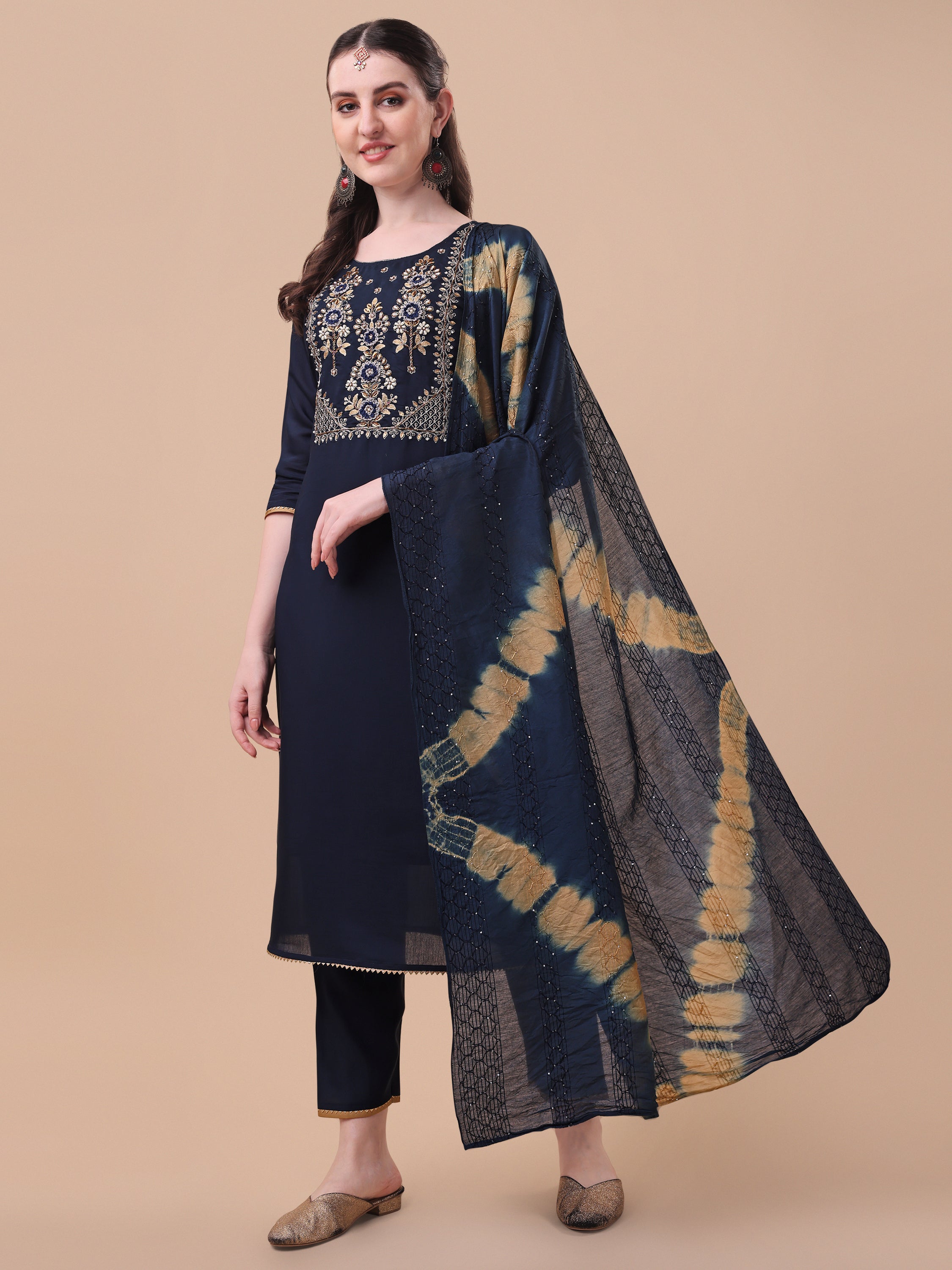Embroidered Kurta , Pant & Dupatta Set, Multicolor - Hiral Fashion | Grocsy