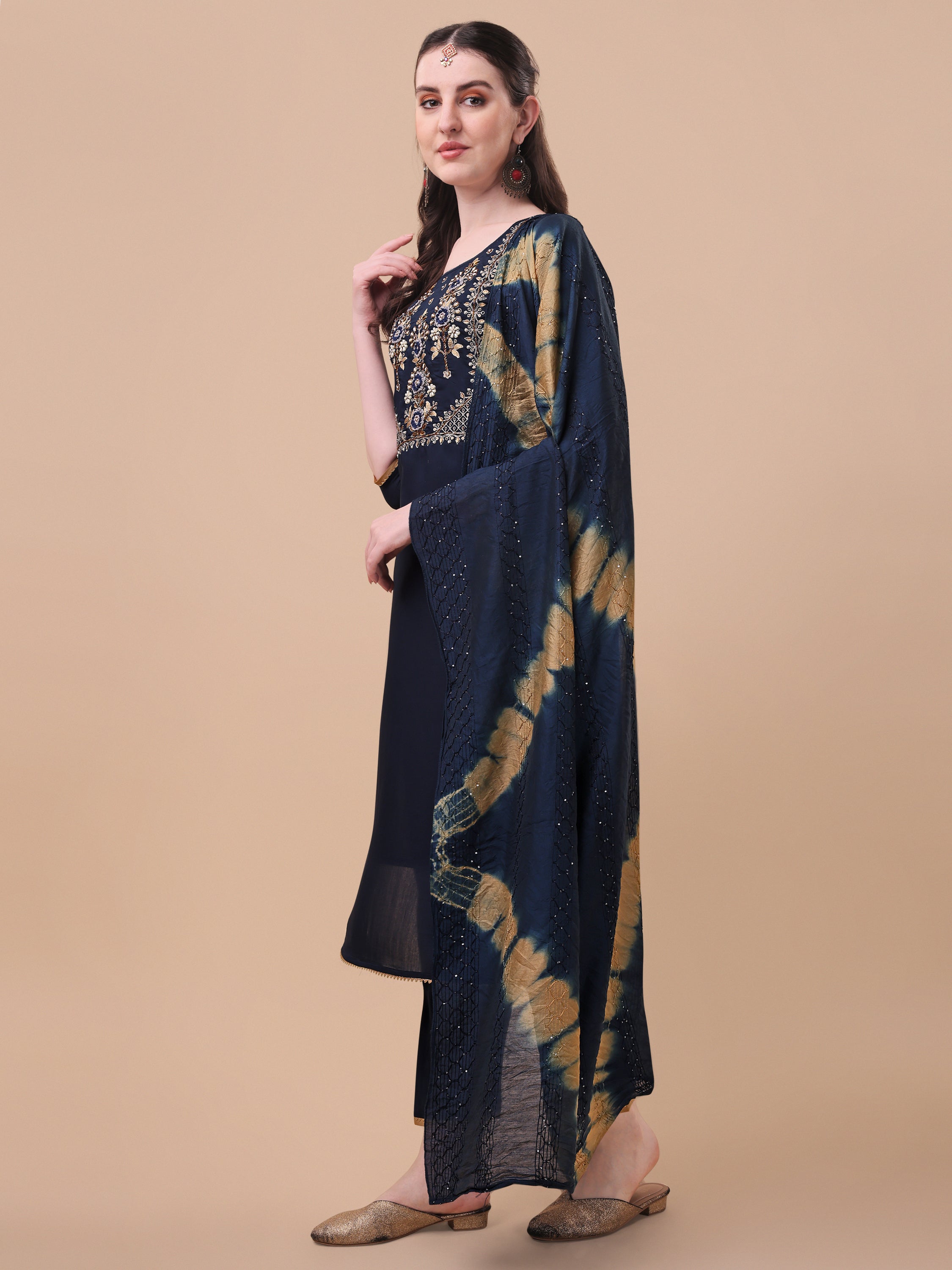 Embroidered Kurta , Pant & Dupatta Set, Multicolor - Hiral Fashion | Grocsy
