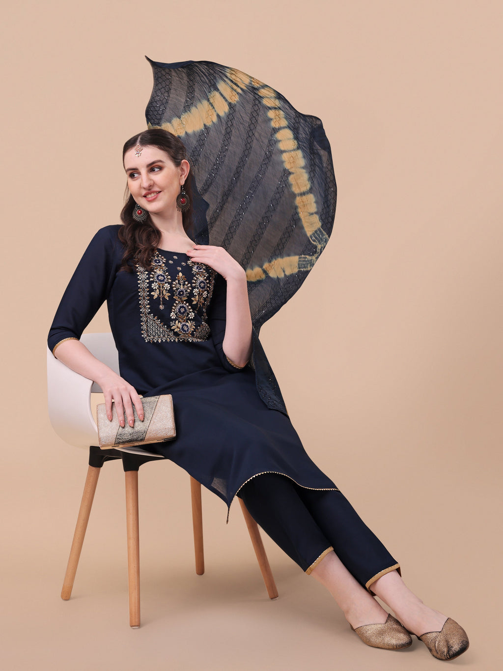 Embroidered Kurta , Pant & Dupatta Set, Multicolor - Hiral Fashion | Grocsy