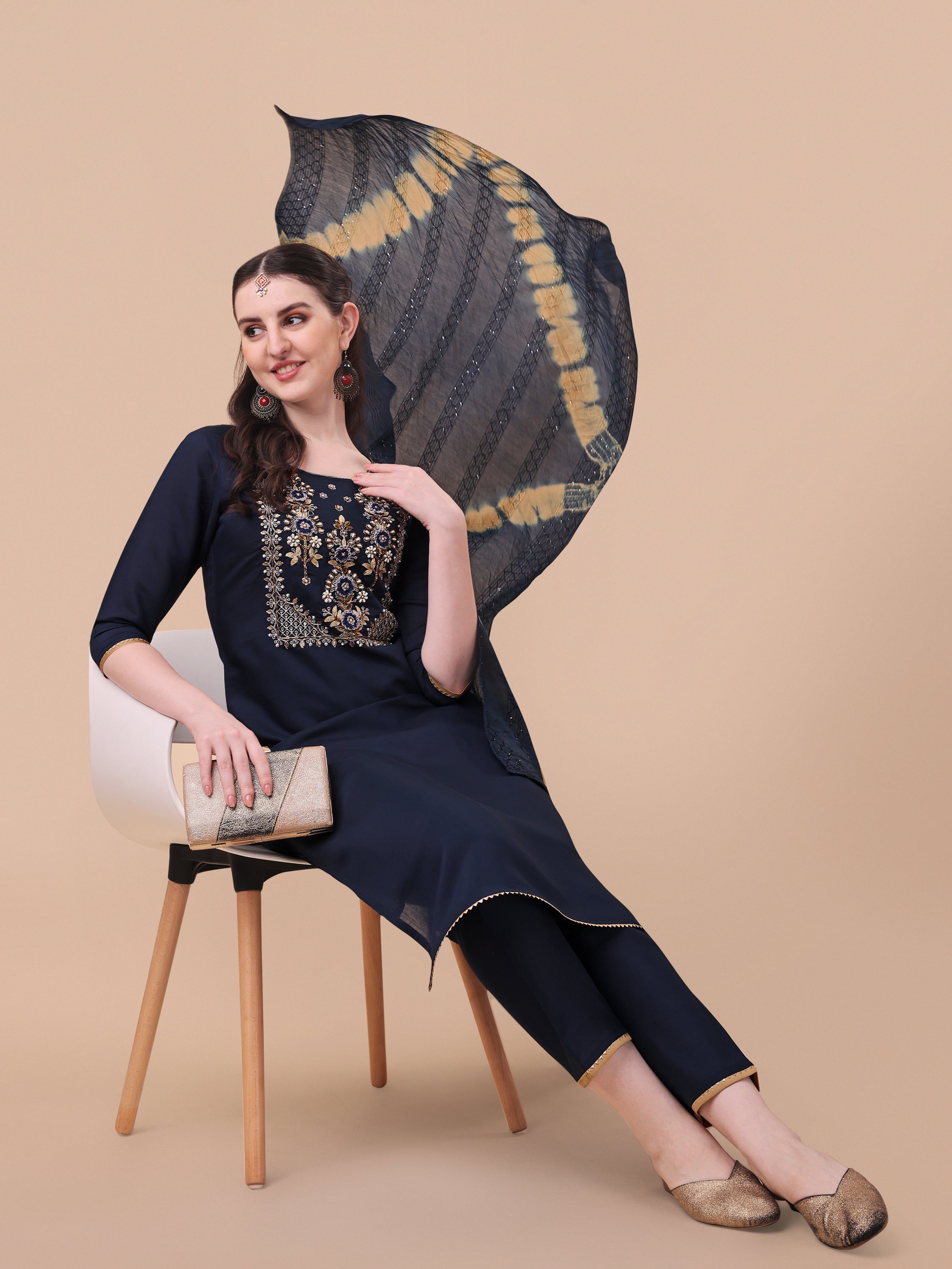 Embroidered Kurta , Pant & Dupatta Set, Multicolor - Hiral Fashion | Grocsy