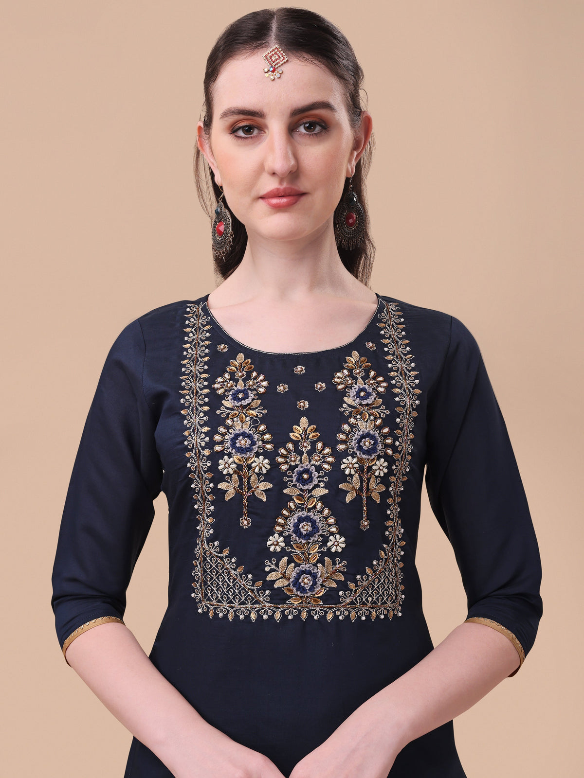 Embroidered Kurta , Pant & Dupatta Set, Multicolor - Hiral Fashion | Grocsy