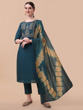 Embroidered Kurta With Pant& Dupatta Set, Multicolor - Hiral Fashion | Grocsy