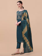 Embroidered Kurta With Pant& Dupatta Set, Multicolor - Hiral Fashion | Grocsy