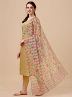 Embroidered Kurta With Pant & Printed Dupatta Set, Multicolor - Hiral Fashion | Grocsy
