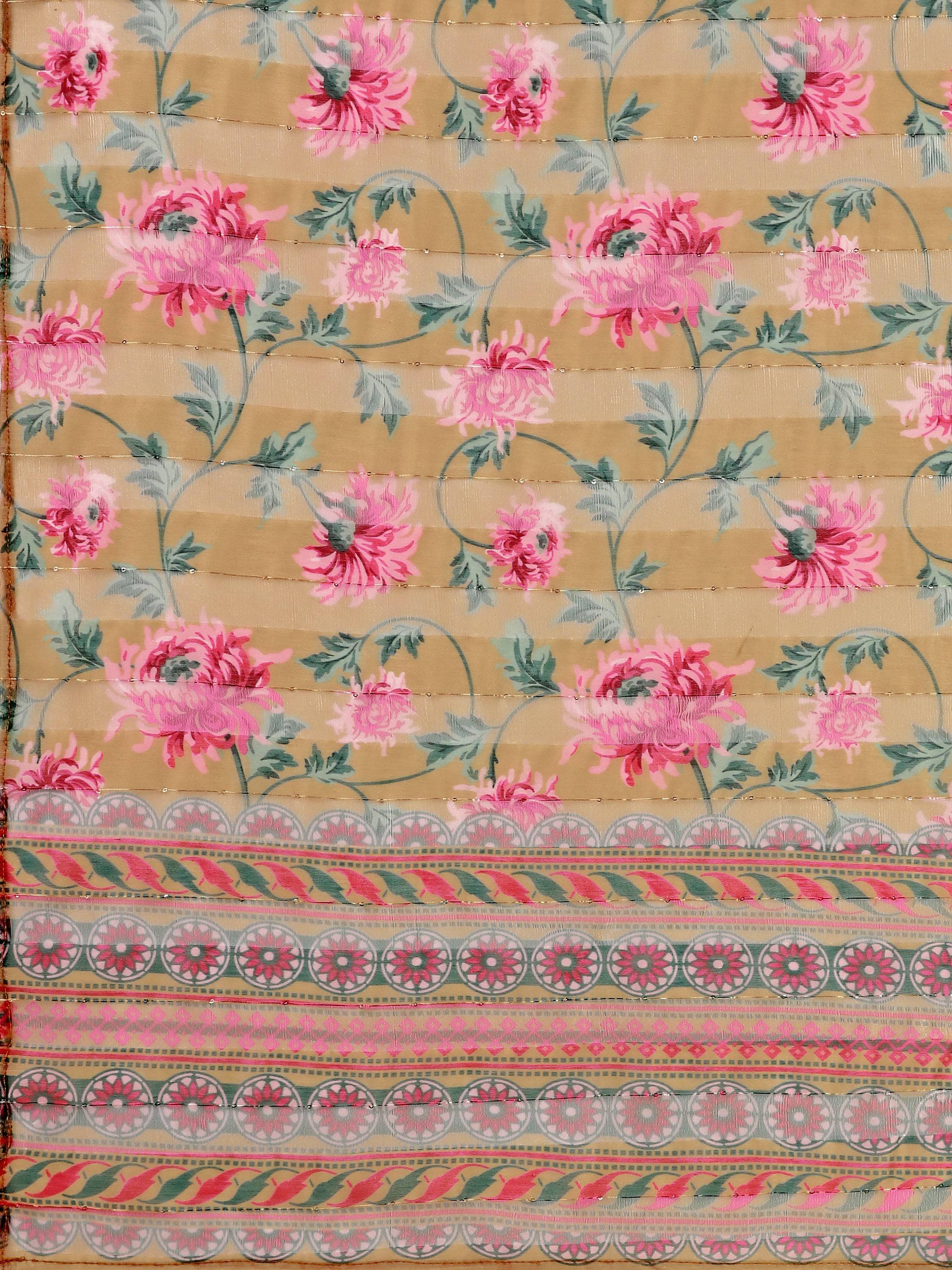Embroidered Kurta With Pant & Printed Dupatta Set, Multicolor - Hiral Fashion | Grocsy